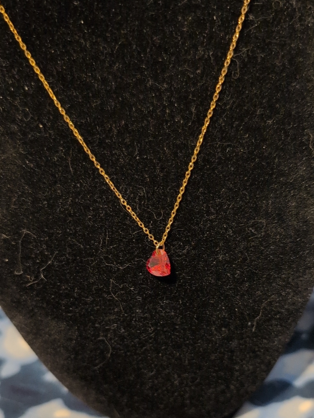 Gold Stainless Steel Red Heart Pendant Necklace